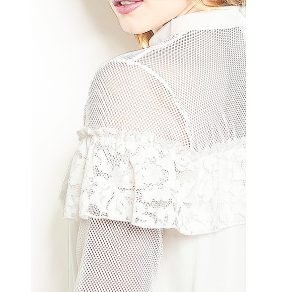 PLUS Ivory Victorian Gothic Lace Trim Chiffon Top - Picture 4 of 8